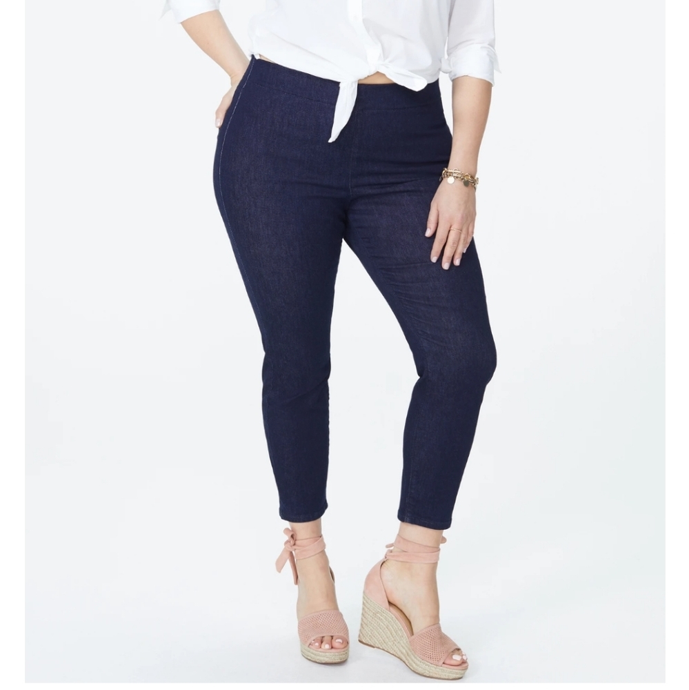 NYDJ Skinny Ankle Pull-On Jeans In Plus Size With Sideseam Slit - Rinse size 16